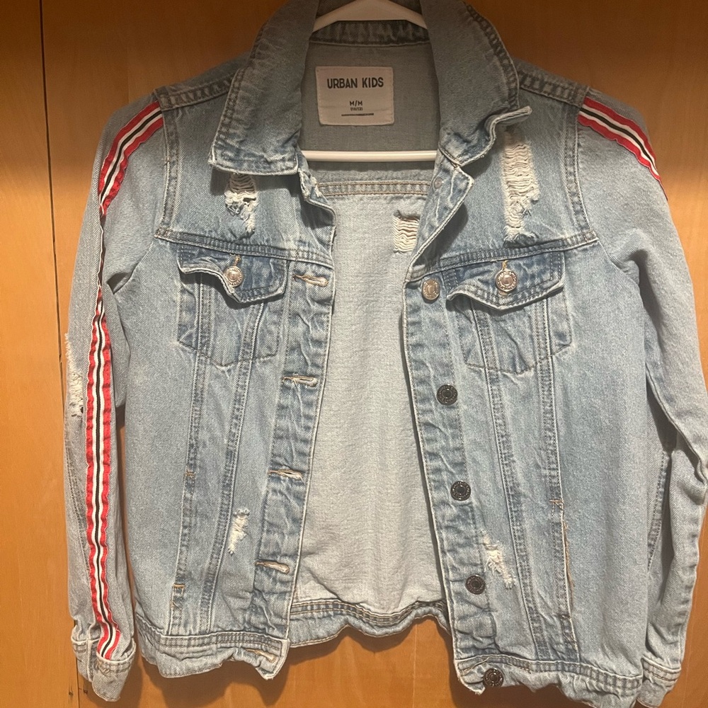 Light Blue Jean Jacket with Red Accents